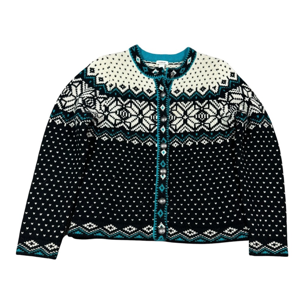 L.L. Bean Merino Wool Nordic Fair Isle Multicolor Cardigan Sweater Women's XS